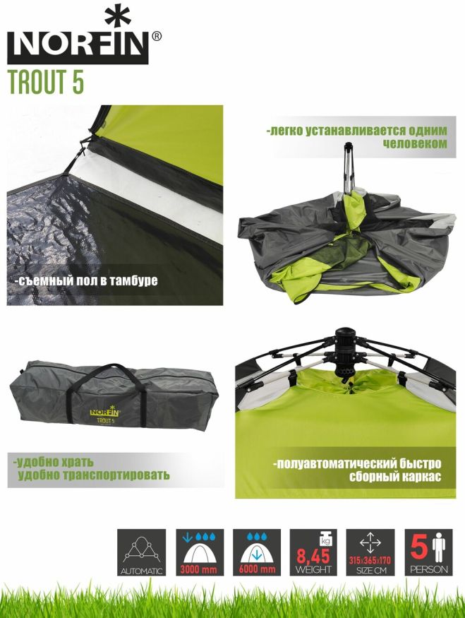 Палатка автомат. 5-ти мест. Norfin TROUT 5 NF